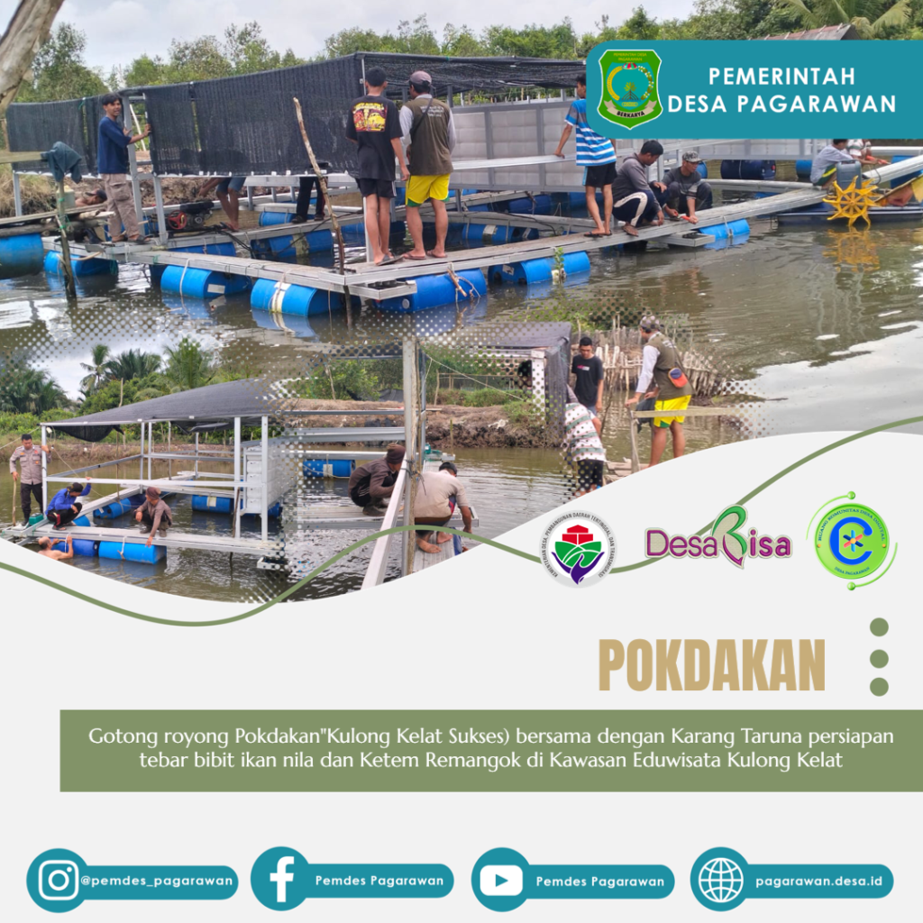 Gotong royong Pokdakan"Kulong Kelat Sukses) bersama dengan Karang Taruna persiapan tebar bibit ikan nila dan Ketem Remangok di Kawasan Eduwisata Kulong Kelat