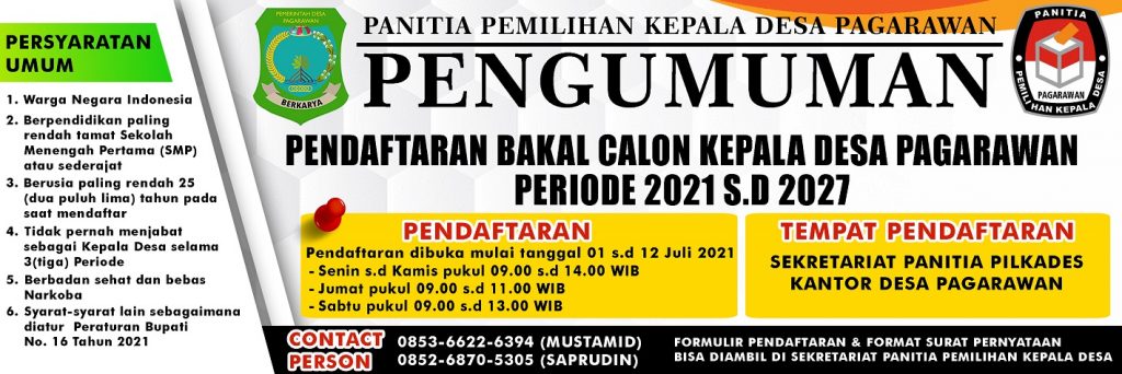 PENGUMUMAN PENDAFTARAN BAKAL CALON KEPALA DESA PAGARAWAN