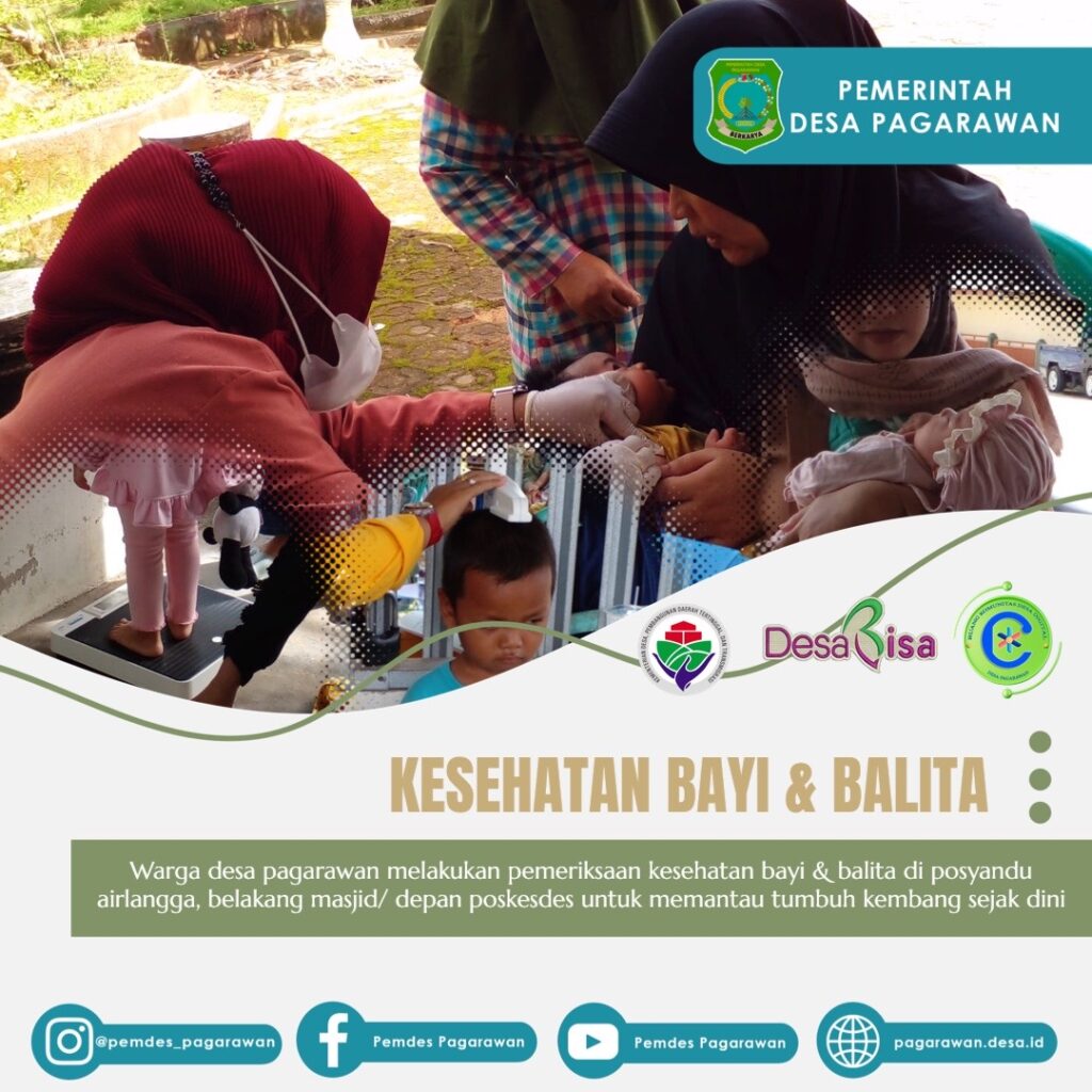 Warga desa pagarawan melakukan pemeriksaan kesehatan bayi & balita di posyandu airlangga, belakang masjid/ depan poskesdes untuk memantau tumbuh kembang sejak dini